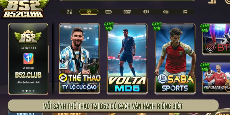 Mỗi sảnh thể thao tại B52CLUB sở hữu cơ chế vận hành riêng